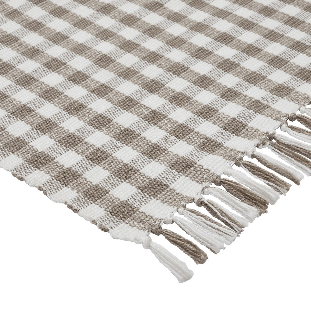 My Texas House Taupe Gingham Fringe Indoor/Outdoor Layering Rug, 24x38 - Picture 6 of 8